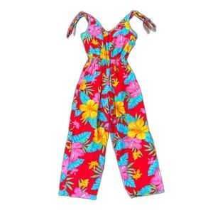 Vintage Hawaii Jumpsuit Romper Floral Hibiscus Small Cotton FLAWED
